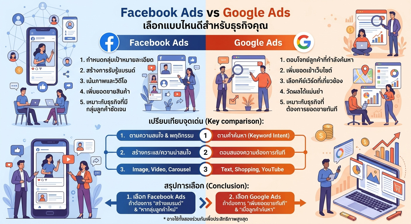 Facebook Ads vs Google Ads เลือกแบบไหนดีสำหรับธุรกิจคุณ